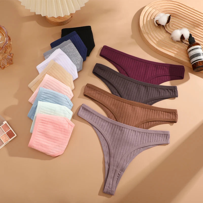 8Pcs/Set Cotton Seamless Thongs For Women Sexy Low Rise Solid Color Breathable Pantys Female Comfortable Soft G-String Underpant