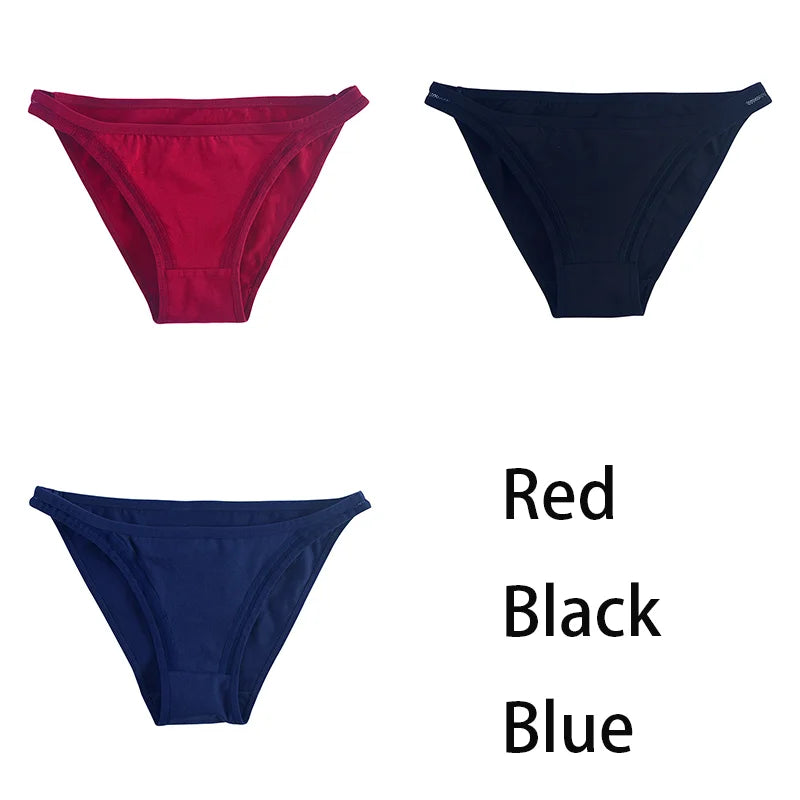 3Pcs/set Women Cotton Panties Female Mesh Underpants Solid Color Bikini Briefs Underwear Ladies Sexy Panty Girls Lingerie