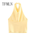 TFMLN 2025 Women Sexy Halter Top Spring Summer Sexy Backless High Street Waistcoat Female Fashion Solid Elegant Halter Neck Tops