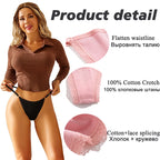 FINETOO 5PCS/Set Sexy G-string Panties Cotton Women's Underwear  Adjustable Waist Girl Female Pantys Bikini Lady Thongs Lingerie