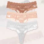 3Pcs Lace Sexy Thongs Women Low-Rise Briefs Sexy Soft Ladies Underwear Trendy Floral Underpants Female Flowery Panty Lingerie
