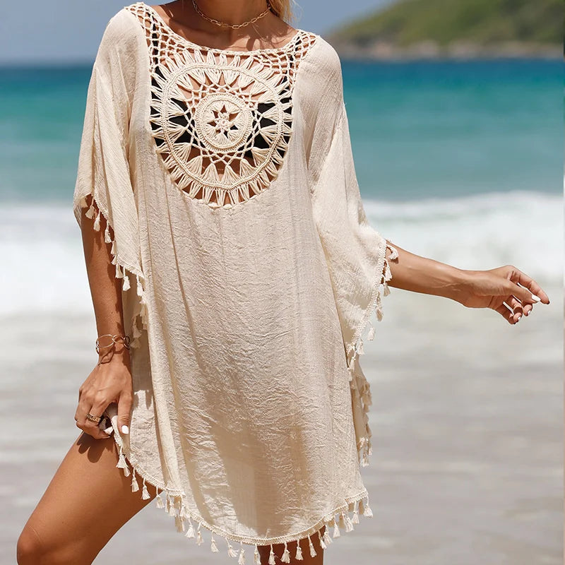 Crochet Bikini Cover Up - Sexy Beach Dress Shirt for Women Swimwear