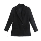 Women Fashion Double Breasted Loose Fitting Blazer Coat Vintage Long Sleeve Pockets Female Outerwear Chic Veste Femme