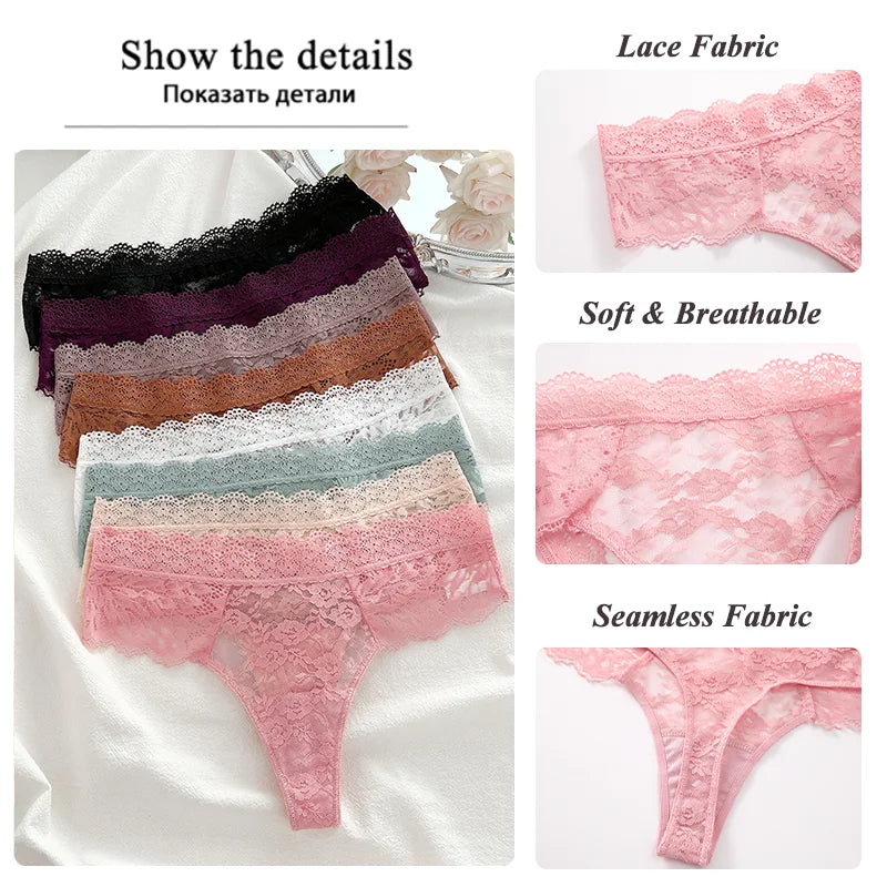 3Pcs Women Lace Sexy Thongs Low-Rise Briefs Sexy Soft Ladies Underwear Trendy Floral Underpants Female Flowery Panty Lingerie