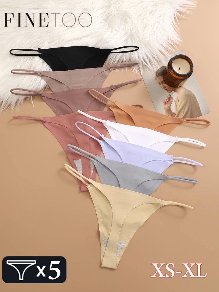 5PCS Seamless Underpants Women Ice Silk Thongs Sexy Low Waist Bikini T-back Female Solid Color Traceless G-String Panties XS-XL