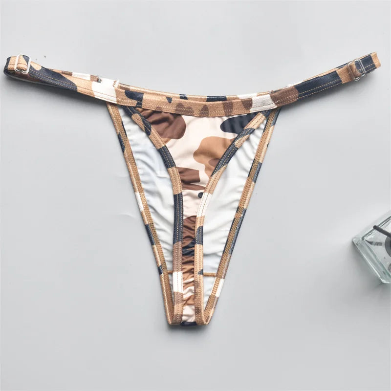 Women's Panties Bikini Silky Sexy Ladies Adjustable Camouflage Sexy Low Waist  Female G-String Thong Female T Back Lingerie