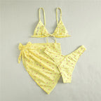 Yellow Floral Print Swimwear Mesh Cove Ups 3 Piece Bikini Set Damen Sexy Swimsuit Women 2026 Beach Wear Bikinis Swimming Wear