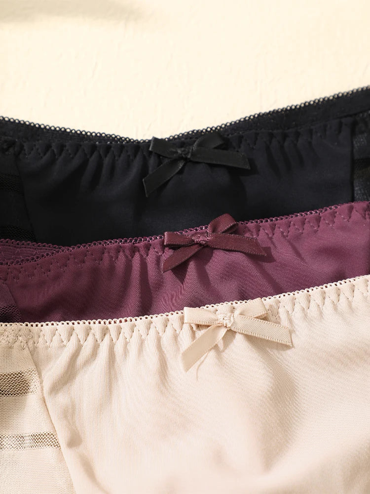 FINETOO 3pcs Women's Lace Hollow Out Underwear Sexy Breathable Low-Waist Thongs Female Comfort Stretchy Lingerie Bikini Panties