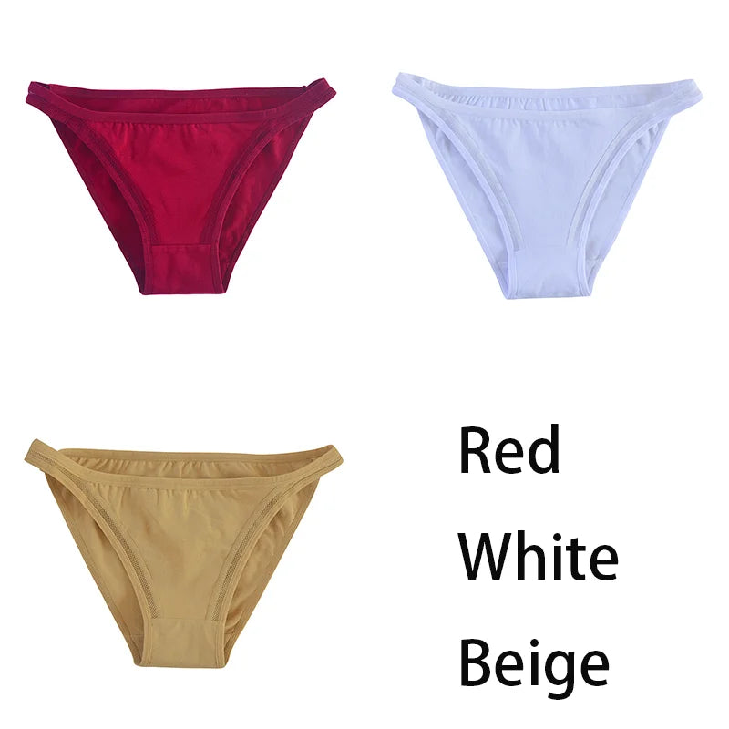 3Pcs/set Women Cotton Panties Female Mesh Underpants Solid Color Bikini Briefs Underwear Ladies Sexy Panty Girls Lingerie