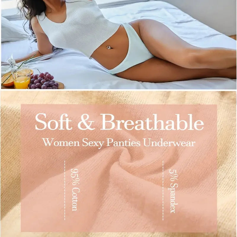 3Pcs/Set Women Cotton G-String Panties Female Low Rise Thongs Ladies Sexy Bikini 7 Solid Color Girl Soft M-XL Intimates Lingerie