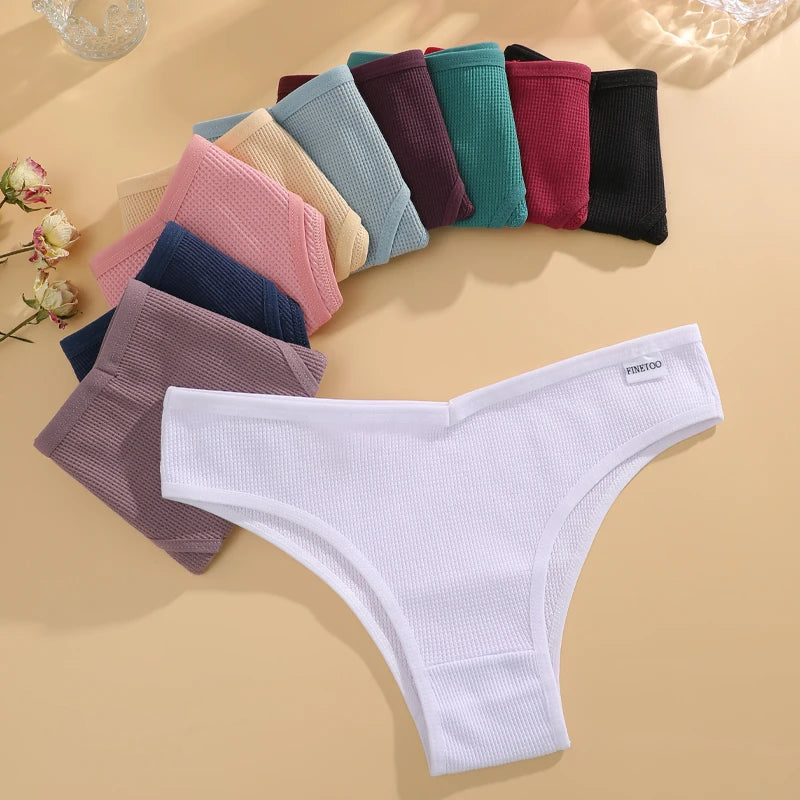 7PCS/Set Women's Waffle Cotton Panties Sexy V Waist Brazilian Panties Female Breathable Soft Underwear Solid Stretch Lingerie