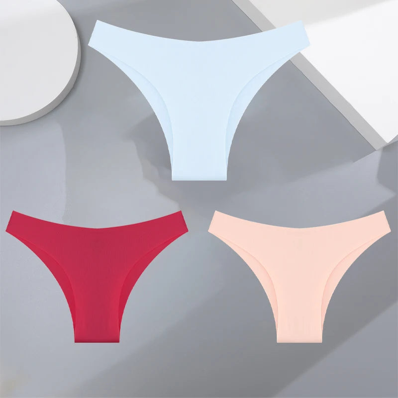 3Pcs Ultra-thin Seamless Silk Underwear Women's Panties Sexy Low-Waist Stretch Bikini Solid Color Briefs Lingerie XS-XXL Fashion