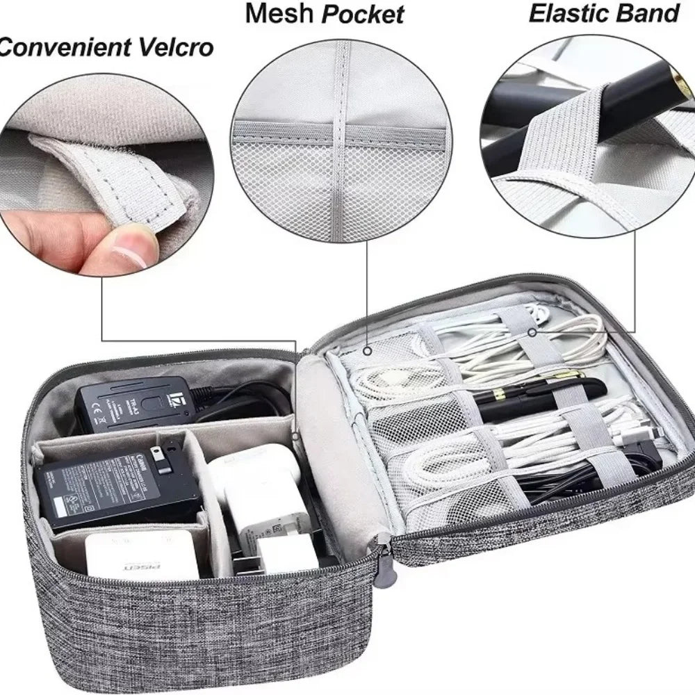 Bolsa de almacenamiento de cables, organizador electrónico digital impermeable, cargador de línea de datos USB portátil, bolsa de almacenamiento con enchufe, organizador de cables de viaje 