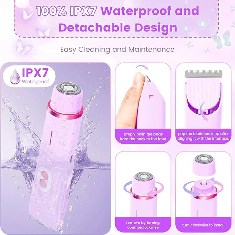 2 in 1 Electric Razors for Women Double Head Shaver for Pubic Hair Trimmer IPX7 Waterproof Wet&Dry Use Bikini Shaver for Body