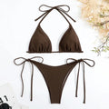 Sexy Women Thong Solid Color Bikini Set Side Halter Tie Swimsuit Ladies Split Strap Adjustable Brazilian Swimwear Beachwear