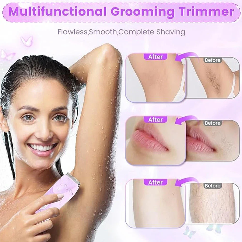 2 in 1 Electric Razors for Women Double Head Shaver for Pubic Hair Trimmer IPX7 Waterproof Wet&Dry Use Bikini Shaver for Body