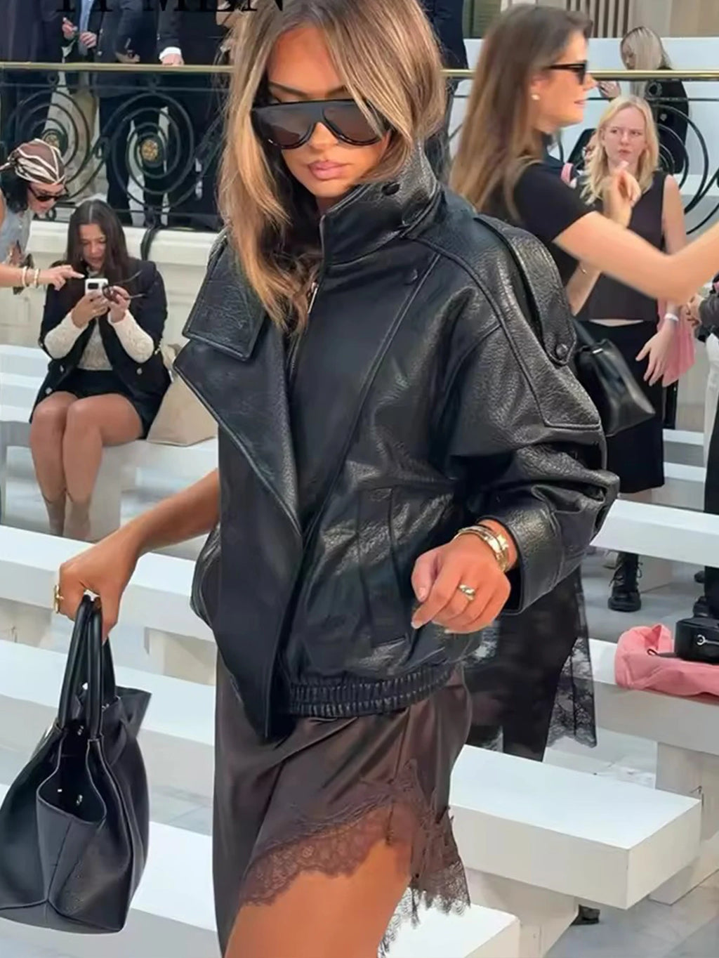 KONDALA Chaquetas de cuero negras elegantes e informales para mujer, abrigos holgados de manga larga con botones elásticos, moda Otoño 2025, abrigos de calle