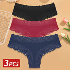 3PCS/Set Women Cotton Panties Floral Lace Brazilian Panties Sexy Low Waist Lingerie Female Soft Underwear Solid T-Back Bikini