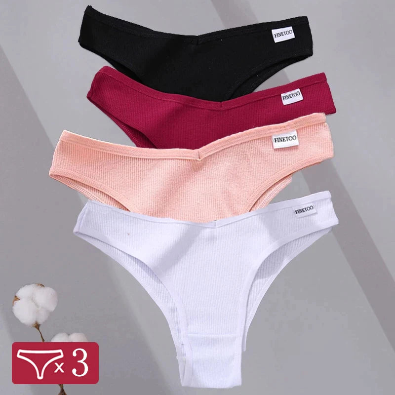 FINETOO 3Pcs/Set Women Cotton Panties Low Rise Briefs Underwear Ladies Sexy Brazil Underpanties Female Intimates Lingerie Bikini