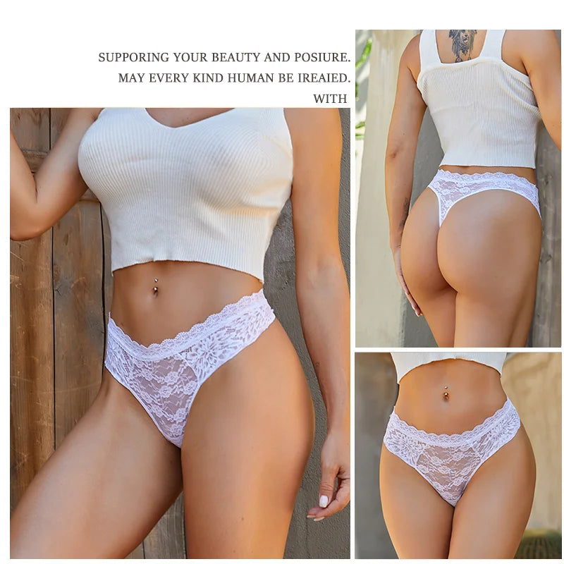 3Pcs Lace Sexy Thongs Women Low-Rise Briefs Sexy Soft Ladies Underwear Trendy Floral Underpants Female Flowery Panty Lingerie