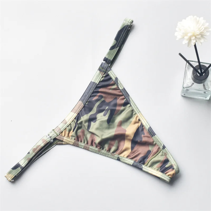 Women's Panties Bikini Silky Sexy Ladies Adjustable Camouflage Sexy Low Waist  Female G-String Thong Female T Back Lingerie