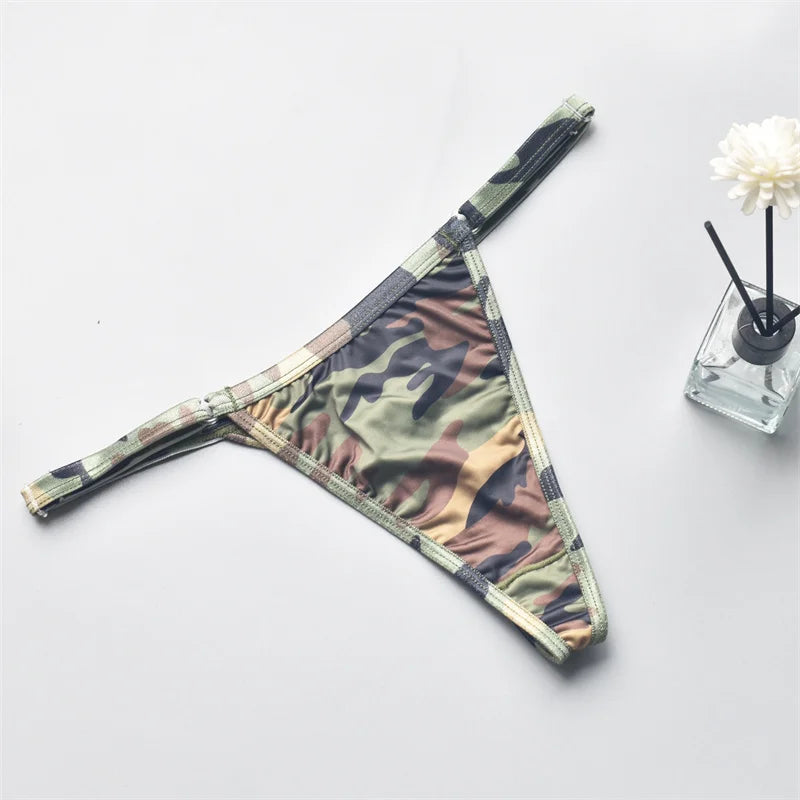 Women's Panties Bikini Silky Sexy Ladies Adjustable Camouflage Sexy Low Waist  Female G-String Thong Female T Back Lingerie