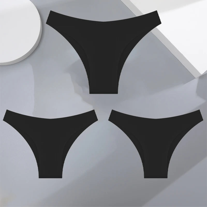 3Pcs Ultra-thin Seamless Silk Underwear Women's Panties Sexy Low-Waist Stretch Bikini Solid Color Briefs Lingerie XS-XXL Fashion