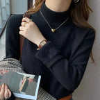 Women's Turtleneck Sweater Winter 2025 Retro with Velvet Lining Thickened Inner Wear Thermal Knitting Bottoming Shirt Pullovers