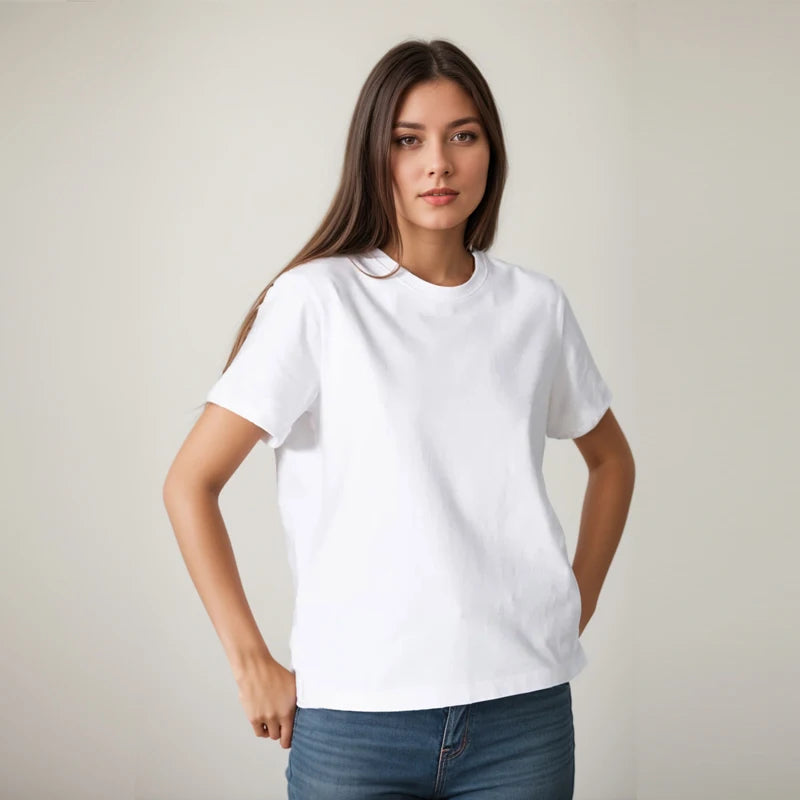 Cotton Short Sleeve Tops 220 Grams Heavy T-shirt Y2k Casual Comfortable Tee Shirt Black & White O-neck Woman Clothing YH2532