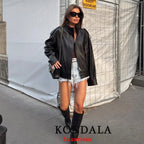 KONDALA Chaquetas de cuero negras elegantes e informales para mujer, abrigos holgados de manga larga con botones elásticos, moda Otoño 2025, abrigos de calle