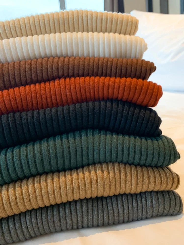 Hauts basiques élégants en maille unie pour femmes, pull à col roulé à manches longues, coupe ajustée, style coréen, vêtements chics et simples