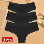 3PCS/Set Women Cotton Panties Floral Lace Brazilian Panties Sexy Low Waist Lingerie Female Soft Underwear Solid T-Back Bikini