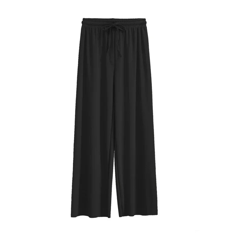 Pantalones anchos hasta los tobillos para mujer, informales, de verano, con cintura elástica, holgados, de seda helada, para primavera y verano 