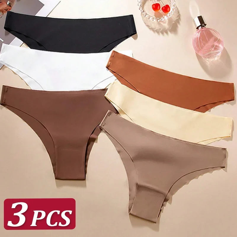 3PCS Women Seamless Brazilian Panties Ultra-thin Maillard panties Ice Silk Underwear Sexy Panty Low Waist G-string Female Solid