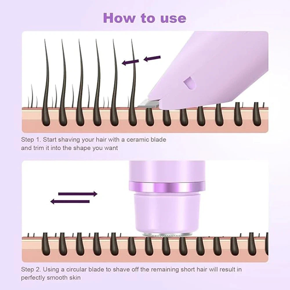 2 in 1 Electric Razors for Women Double Head Shaver for Pubic Hair Trimmer IPX7 Waterproof Wet&Dry Use Bikini Shaver for Body