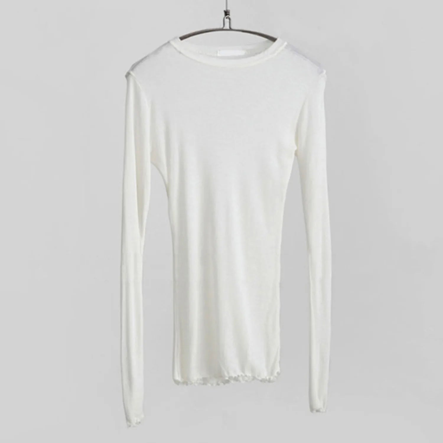 Sexy Thin See Through T Shirt Women Plain Elastic Basic Long Sleeve Casual Tops Female Slim Fit Daily Party Nightwear
