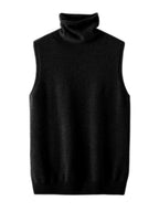 Suéter sin mangas de lana merino 100 % para mujer, suéter de cuello alto, chaleco de lana, prendas de punto, primavera, otoño e invierno, moda, chalecos, tops