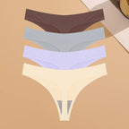 4PCS Ultra-thin Seamless Underwear Women's Invisible Panties Sexy Ice Silk Thongs Low Waist Breathable Bikini Stretchy Lingerie