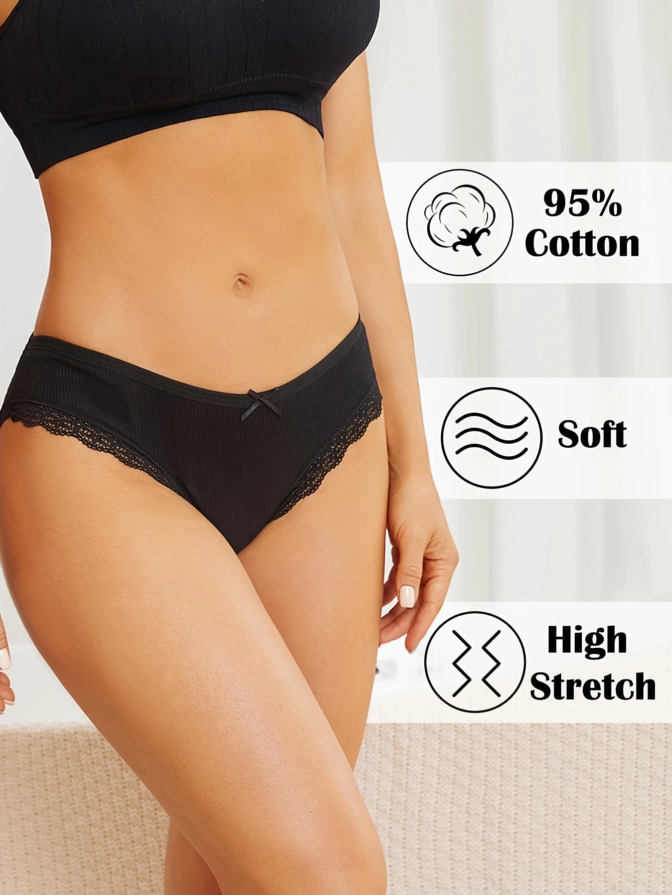 5PCS Women's Cotton Briefs Sexy Lace Underpant Hollow Brazilian Panties Comfortable Underwear Lingerie S-XL Solid Color Lingerie