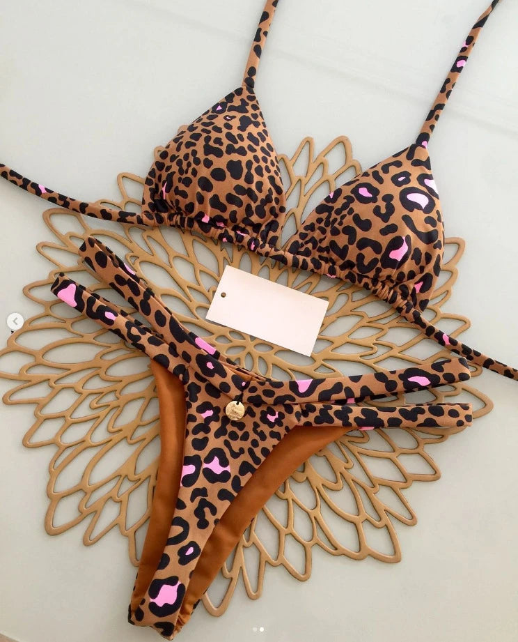 New Bikini Women Swimsuit Beach Vacation Swimwear Leopard Printed Sexy Bikini Set Beachwear Swimsuit Thong Bathing Suit Biquinis