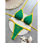 Embroidery Brasil Flag Contrast Split Bikini Set Women Swimwear Patchwork Swimsuit Hottie Outfit SummerBeachwear