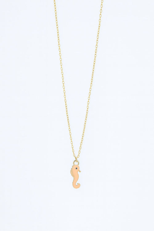Stainless Steel Cream Enamel Seahorse Necklace for Women