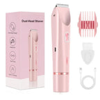 2 in 1 Electric Razors for Women Double Head Shaver for Pubic Hair Trimmer IPX7 Waterproof Wet&Dry Use Bikini Shaver for Body