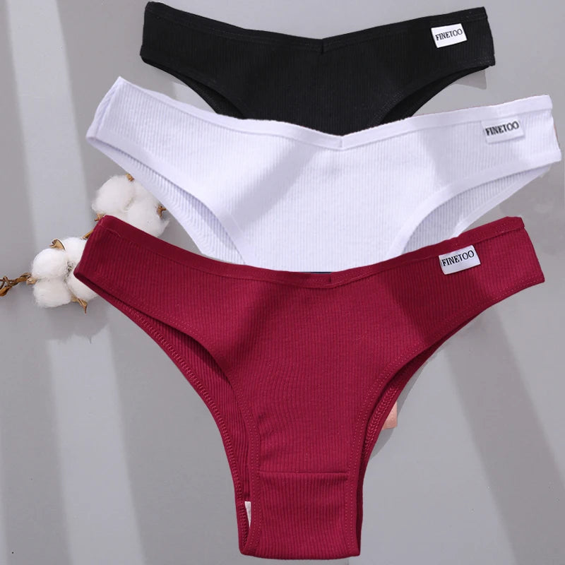 FINETOO 3Pcs/Set Women Cotton Panties Low Rise Briefs Underwear Ladies Sexy Brazil Underpanties Female Intimates Lingerie Bikini