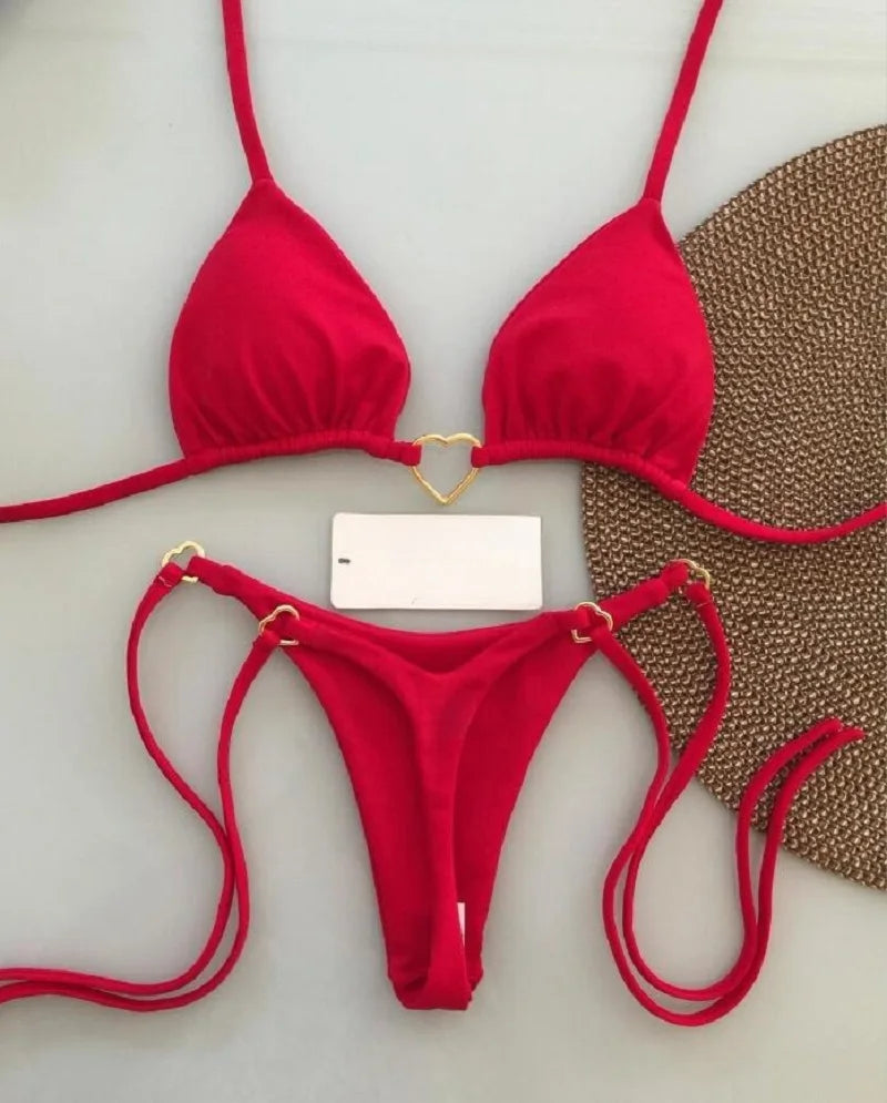 RUOTONSEPT Ensemble bikini sexy dos nu couleur unie, maillot de bain deux pièces triangle string brésilien