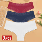 3PCS/Set Women Cotton Panties Floral Lace Brazilian Panties Sexy Low Waist Lingerie Female Soft Underwear Solid T-Back Bikini