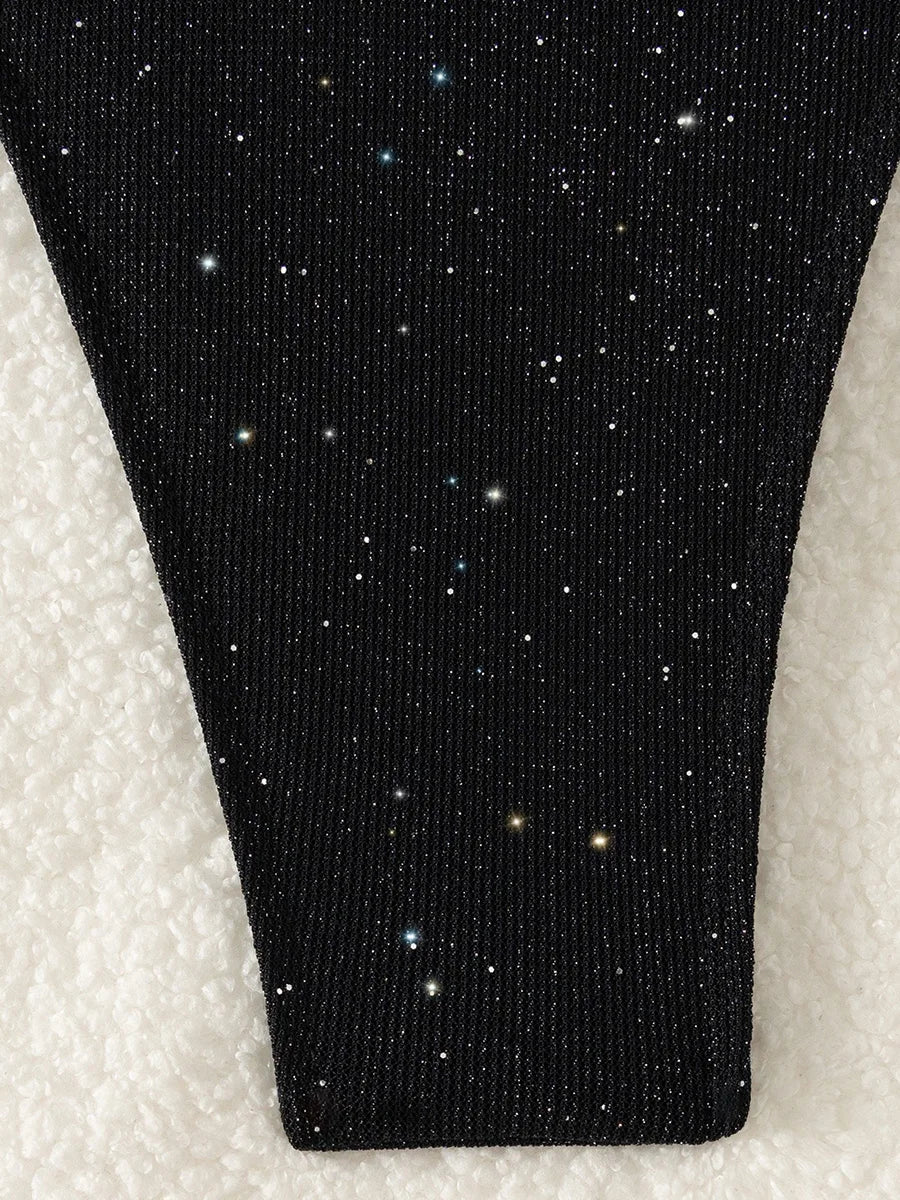 Shiny Sparkling Halter Strappy Bikini 2025 High Cut Bikinis Female Swimsuit Women Swimwear Two-pieces Bikini Set Bathing Suit