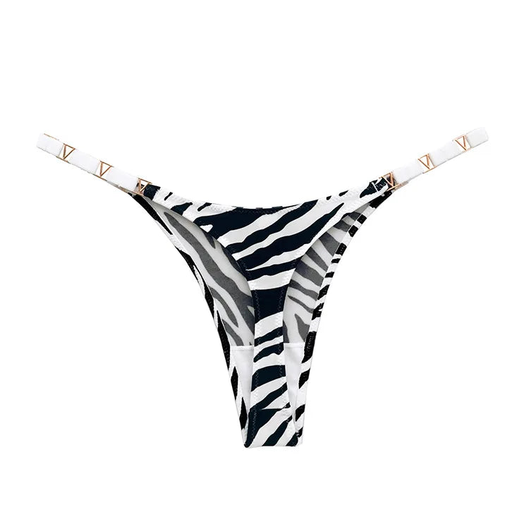 Seamless Sexy Thong Women Underwear Briefs Panties Zebra Flower Low Rise Luxury Metal Buckle G-String Bikini Girls Female Panty