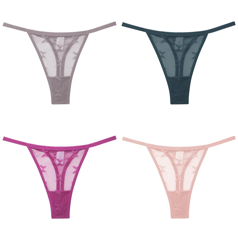 4Pcs Lace Bikini Panties Women Sexy Thongs Lace G-string Underpants S-XL Ladies Comfortable T-Back Underwear Sexy Lingerie 2022