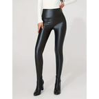Pantalon moulant taille haute en similicuir sexy, idéal pour l'automne et l'hiver, avec leggings intégrés.